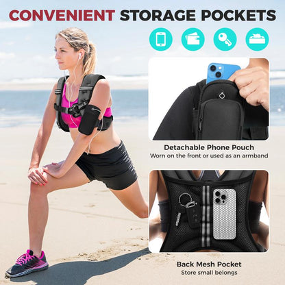 BAGAIL Weighted Vest, 5Lbs/8Lbs/10Lbs/12Lbs/15Lbs/20Lbs/25Lbs/30Lbs Weight Vest with Detachable Phone Pouch, Rucking Vest for Women, Men, Walking, Weight Loss, Training, Running Glute Workout Equipment Sweat Fitness Belt
