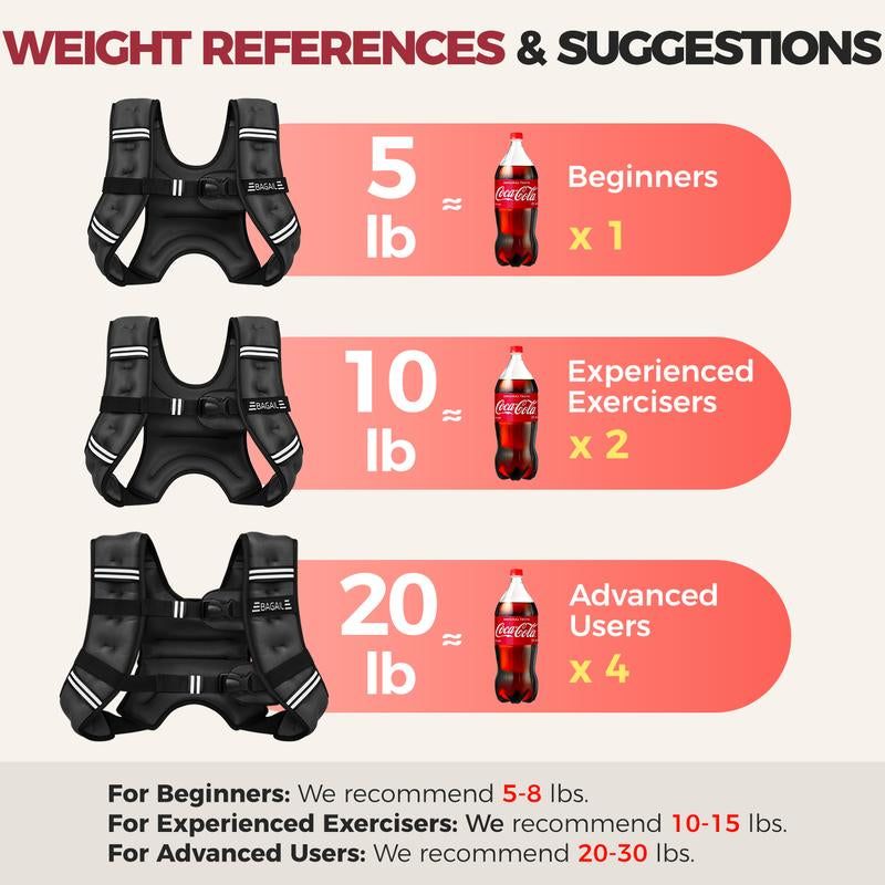 BAGAIL Weighted Vest, 5Lbs/8Lbs/10Lbs/12Lbs/15Lbs/20Lbs/25Lbs/30Lbs Weight Vest with Detachable Phone Pouch, Rucking Vest for Women, Men, Walking, Weight Loss, Training, Running Glute Workout Equipment Sweat Fitness Belt